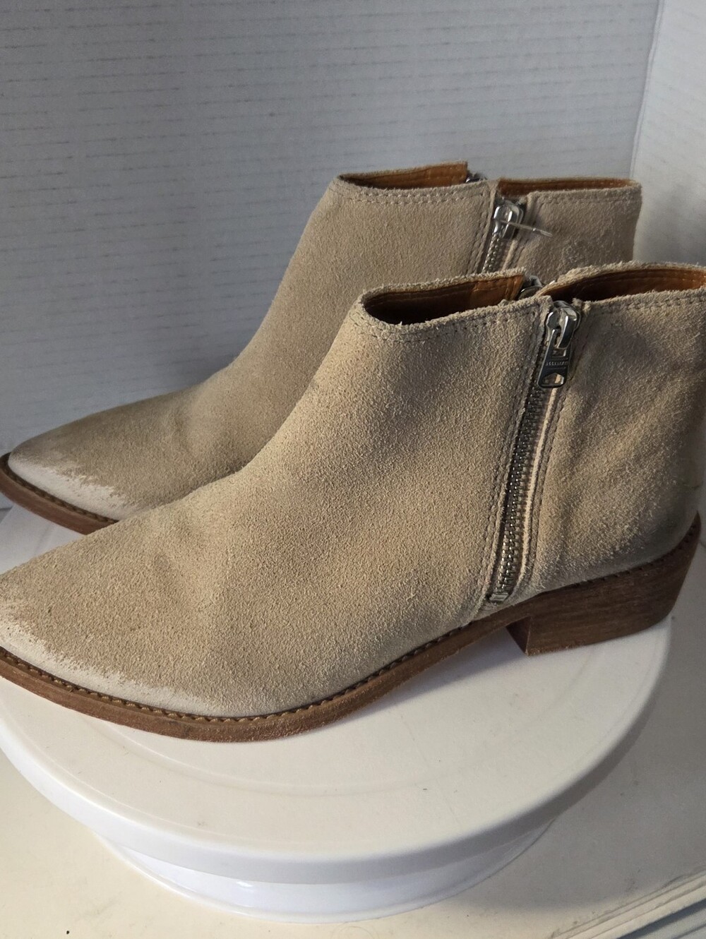 Allsaints Women's Beige Suede Pointed Toe Booties Size 8.5